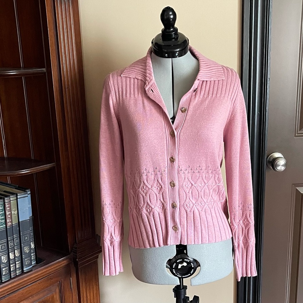GUC J. Jill Pink Cardigan Sweater with Ribbed Knit